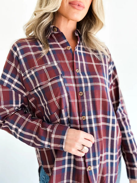 Flannel Plaid Button Down Wine