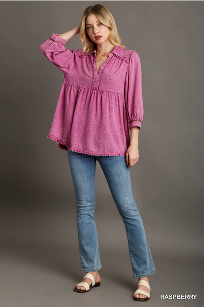 UMGEE Raspberry Linen Babydoll Top