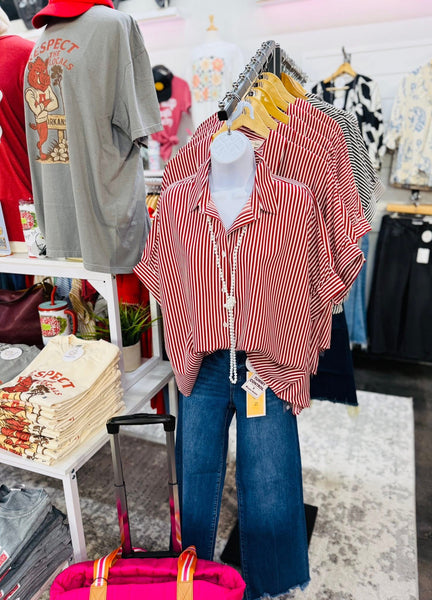 Stripe Oxford Button Down Shirt Red