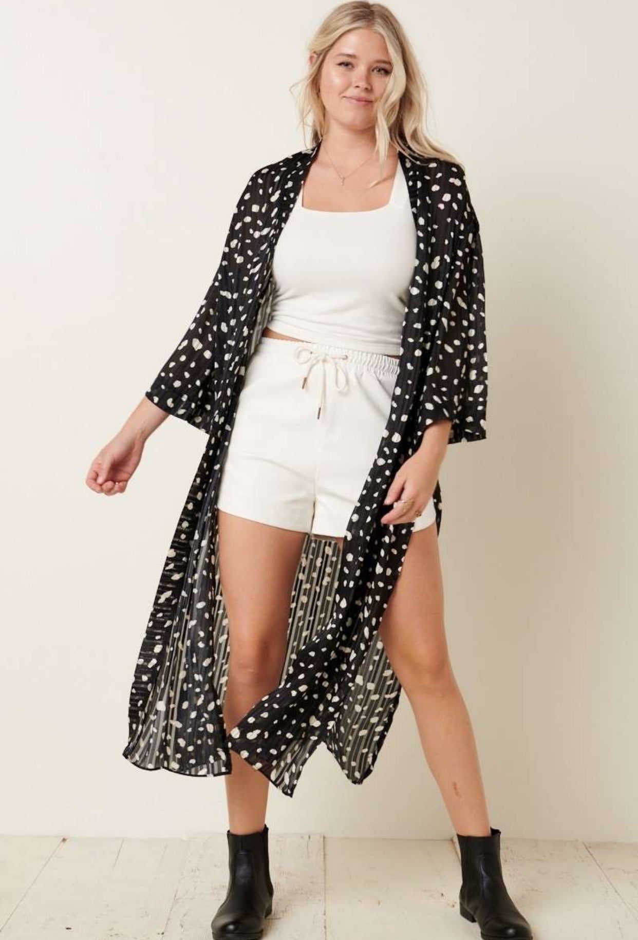 Black Dotted Animal Print Duster Cardigan