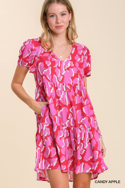 UMGEE Candy Apple Abstract Print Pocket Dress
