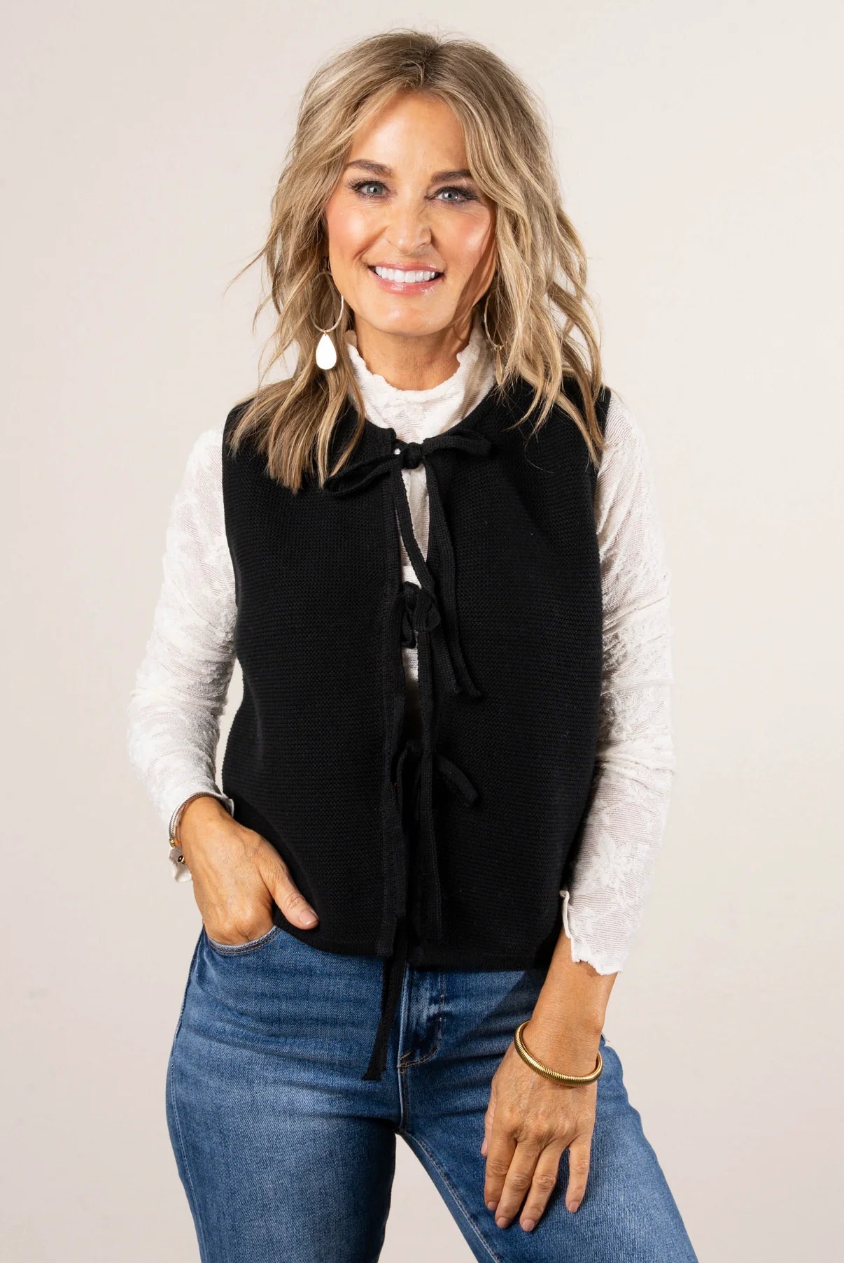Tie Front Sweater Vest Black