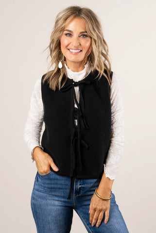 Tie Front Sweater Vest Black
