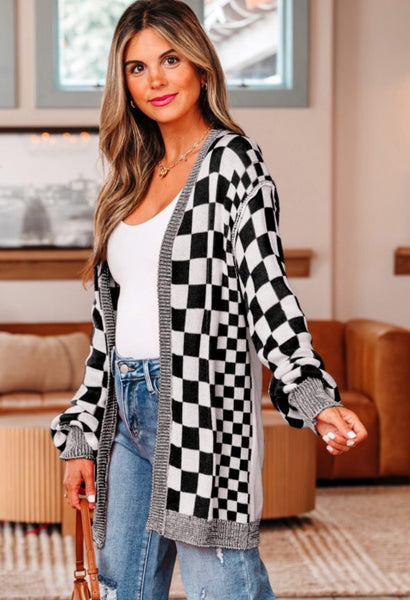 Black Checkered Sweater Cardigan