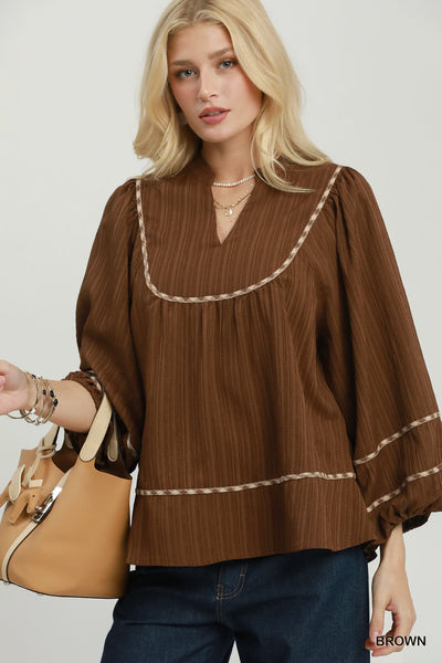 UMGEE Cocoa Contrast Trim Top