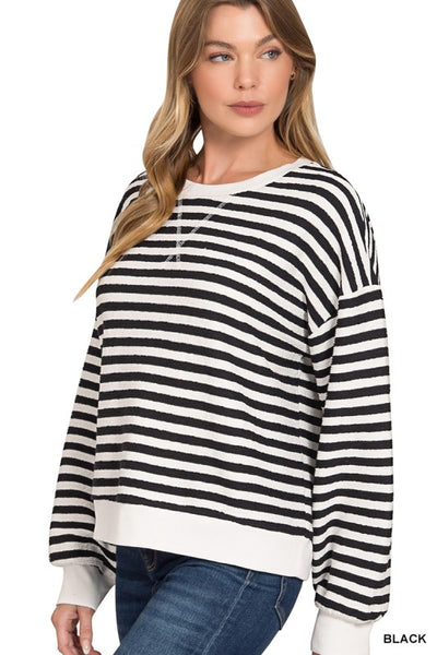 Textured Stripe Two Tone Pullover Black