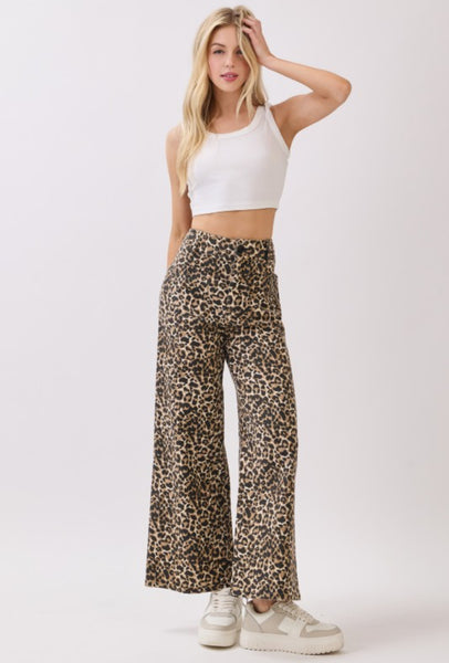 Leopard Twill Wide Leg Pant