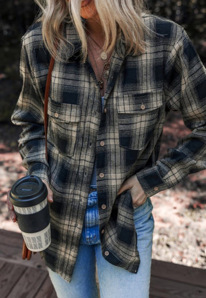 Black Plaid Flannel Button Down