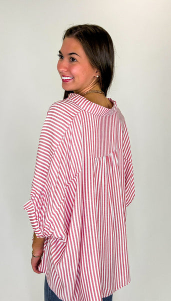 Lucky Stripes Oversized Button Up Red Stripe