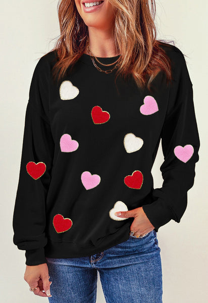 Black Heart Chenille Embroidered Sweatshirt
