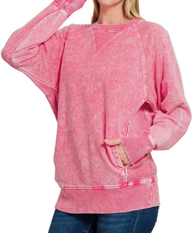 Acid Wash Pocket Sweatshirt Vintage Red