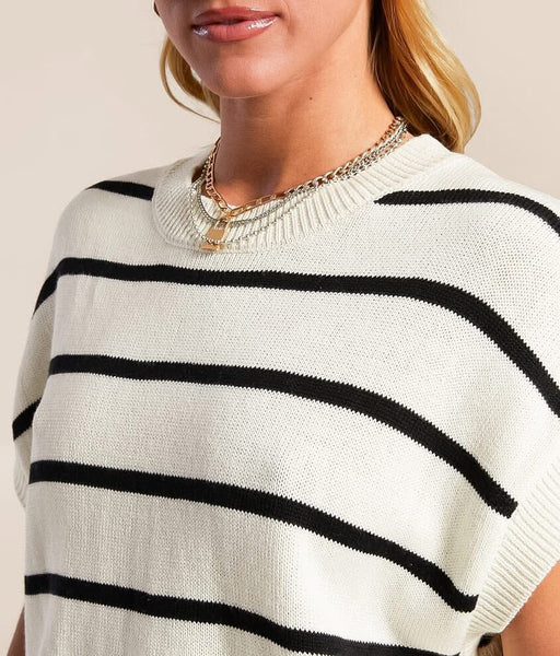 Stripe Crew Neck Knit Top Black