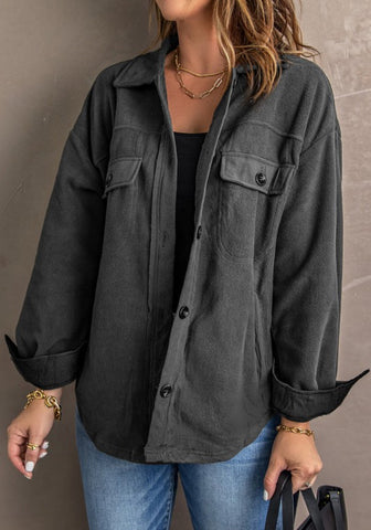 Dark Grey Button Down Shirt Jacket