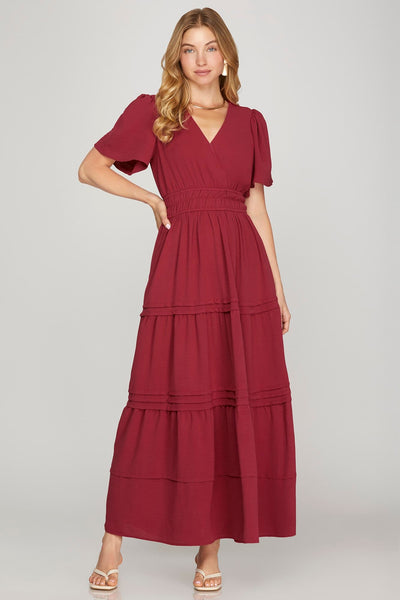Dark Red Woven Maxi Dress