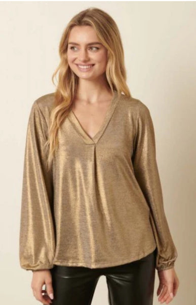 Sparkle Shimmer Balloon Sleeve Blouse Gold