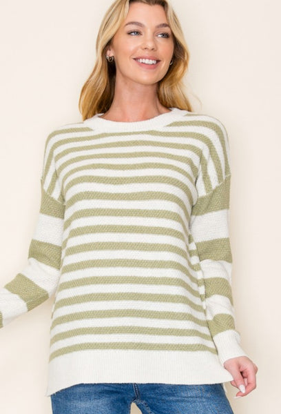 Sage Ivory Stripe Classic Sweater