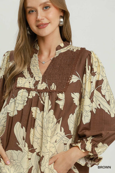 UMGEE Hampton Leaf Print Top Brown