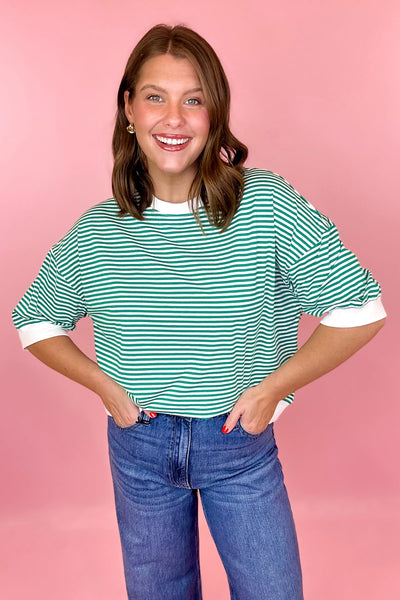 Stripe Contrast Top Green
