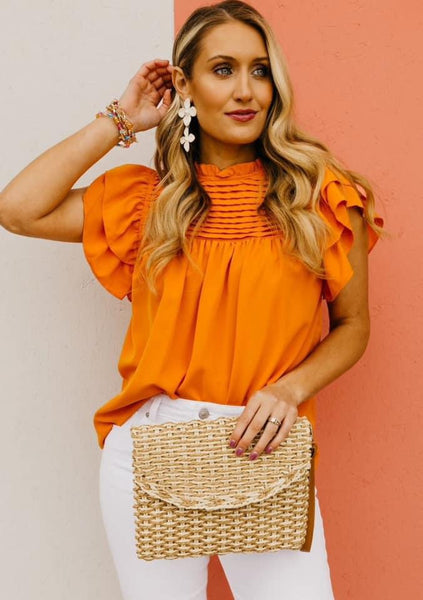 Sunset Coral Ruffle Sleeve Top