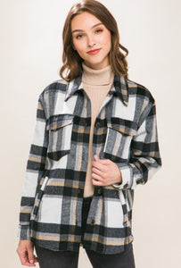 Plaid Button Down Shacket Black