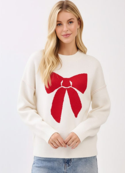 Ivory Red Bow Print Sweater