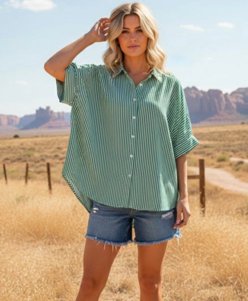 Stripe Oxford Button Down Shirt Green