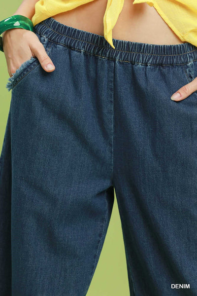 UMGEE Dark Denim Ruffle Wide Leg Pant
