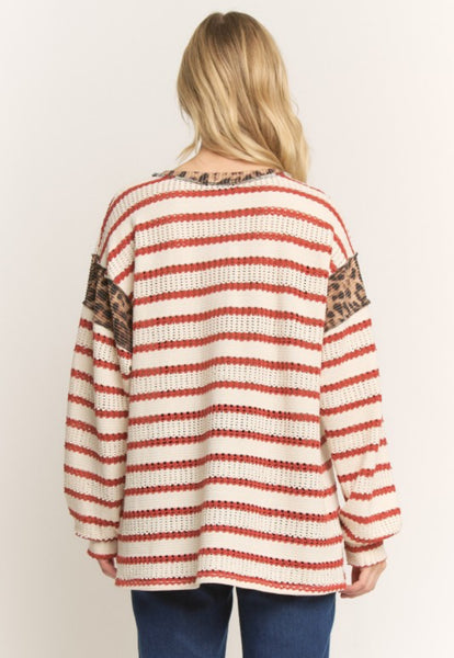 Brick Leopard Contrast Knit Top