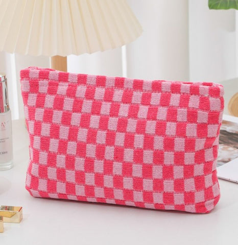 Checkered Cosmetic Bag Multi Use Pouch