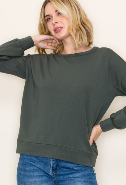 Crew Neck French Terry Top Green