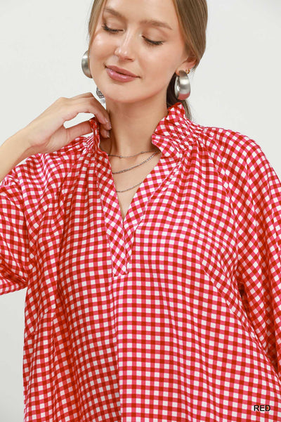 UMGEE Gingham Check Puff Sleeve Top
