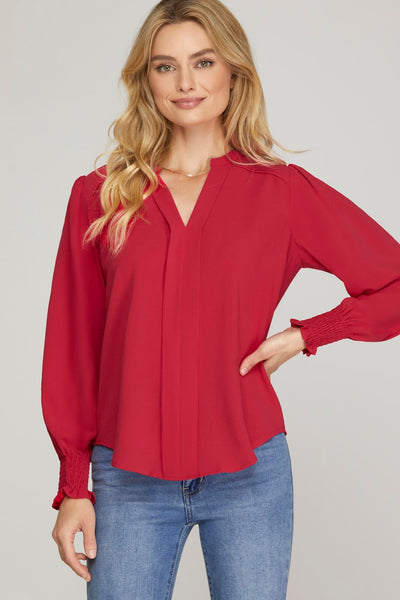 Cherry Red Smocked Solid Top