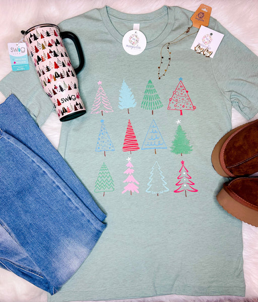 Dusty Blue Multi Christmas Tree Tee