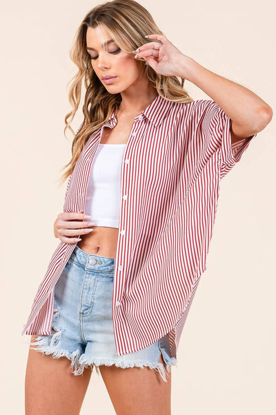 Stripe Oxford Button Down Shirt Red