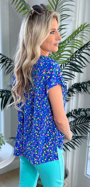 Lizzy Short Sleeve Top Royal Dainty Floral