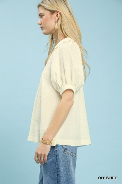 UMGEE Textured V Neck Top Ivory