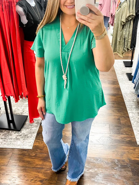 Woven Airflow V Neck Top Paris Green