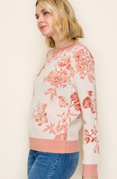 Floral Printed Sweater Peach & Cream