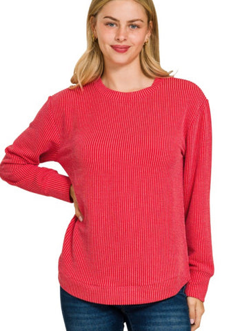 Presley Ribbed Long Sleeve Top Red