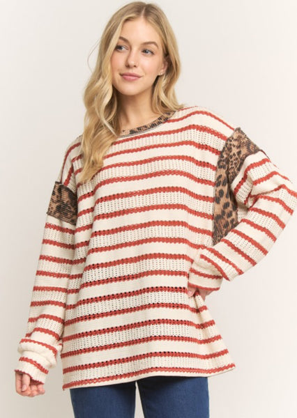 Brick Leopard Contrast Knit Top