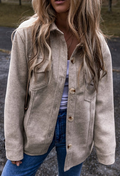 Heather Grey Button Down Shacket Jacket