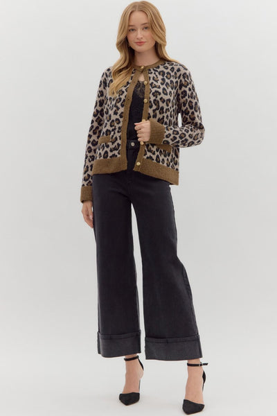 Leopard Pattern Knit Cardigan Sweater