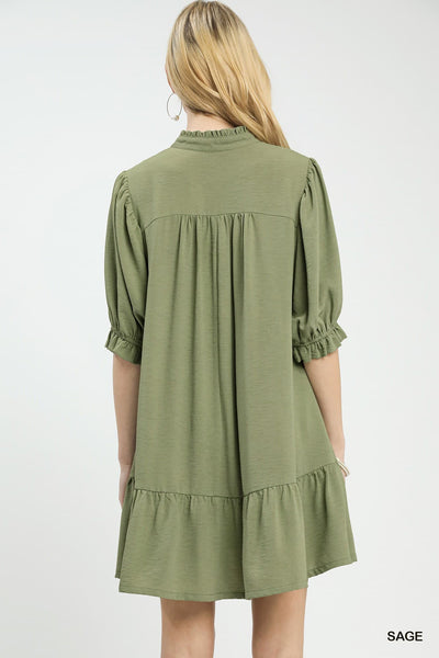 UMGEE Lace Detail Tiered Dress Sage