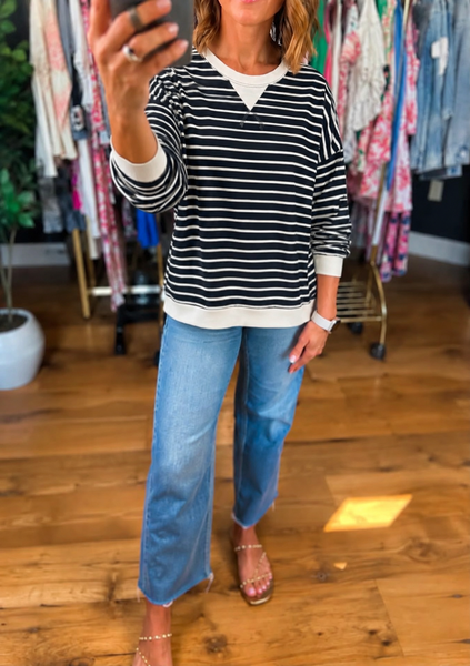 Black Stripe Pullover Top