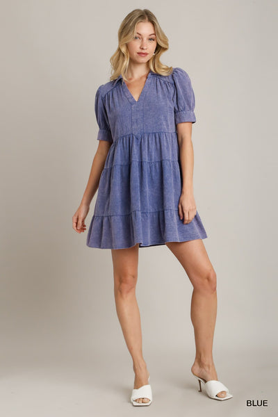 UMGEE Mineral Washed Ruffle Dress Blue