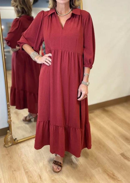 UMGEE Collared Midi Dress Brick