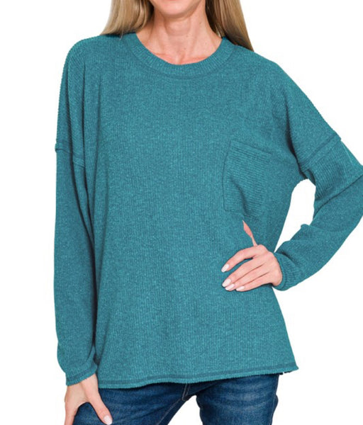 Ribbed Soft Pocket Sweater Teal
