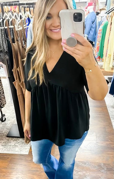 Airflow V Neck Babydoll Top Black