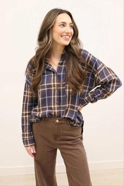 Flannel Plaid Button Down Blue Mix