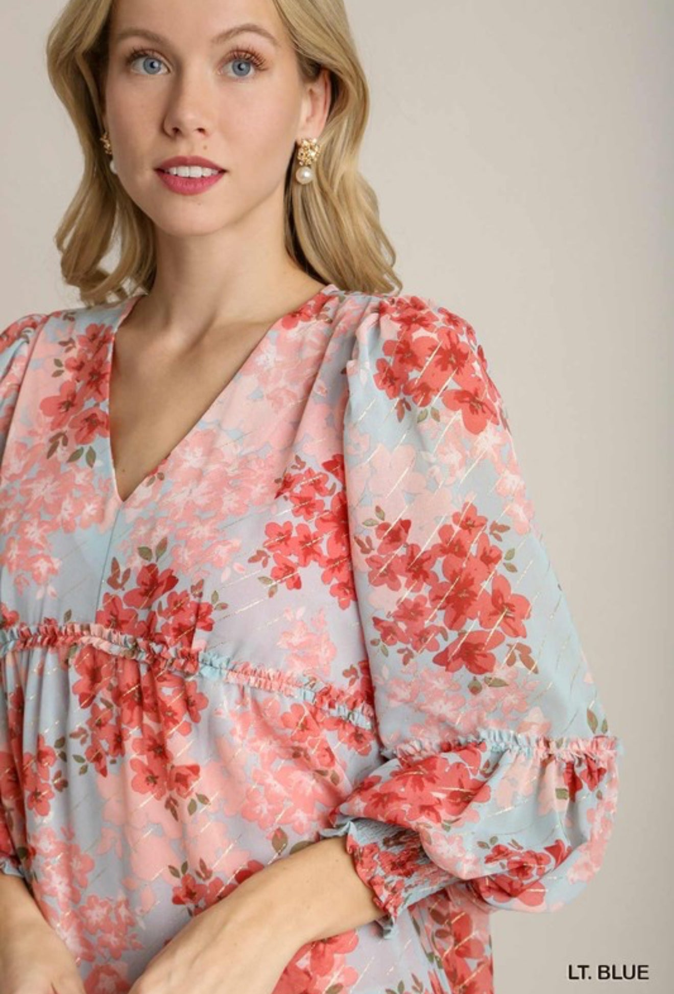 UMGEE Metallic Floral A Line Dress Blue Mix